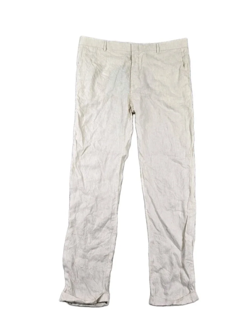 Murano Baird McNutt Linen Pants Mens 42x36 Beige Zac Fit Trousers Cuffed Coastal